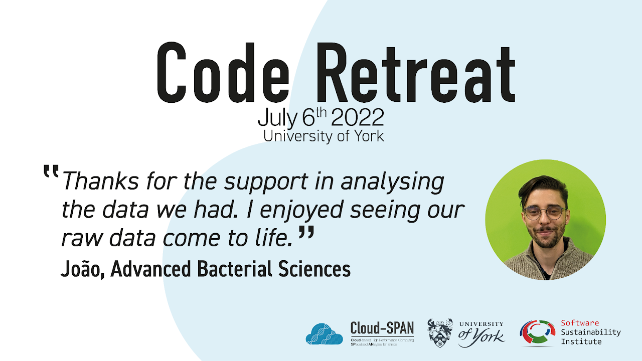 A graphic showing a photo and the comment of one our participants to a previous code retreat